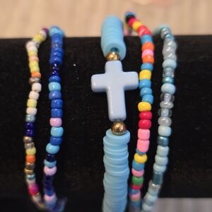 Colorful Beaded Bracelets with Cross Charm